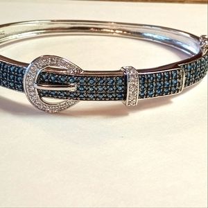 Technibond HSN Sterling Silver Simulated Black & White CZ Buckle Bangle Bracelet